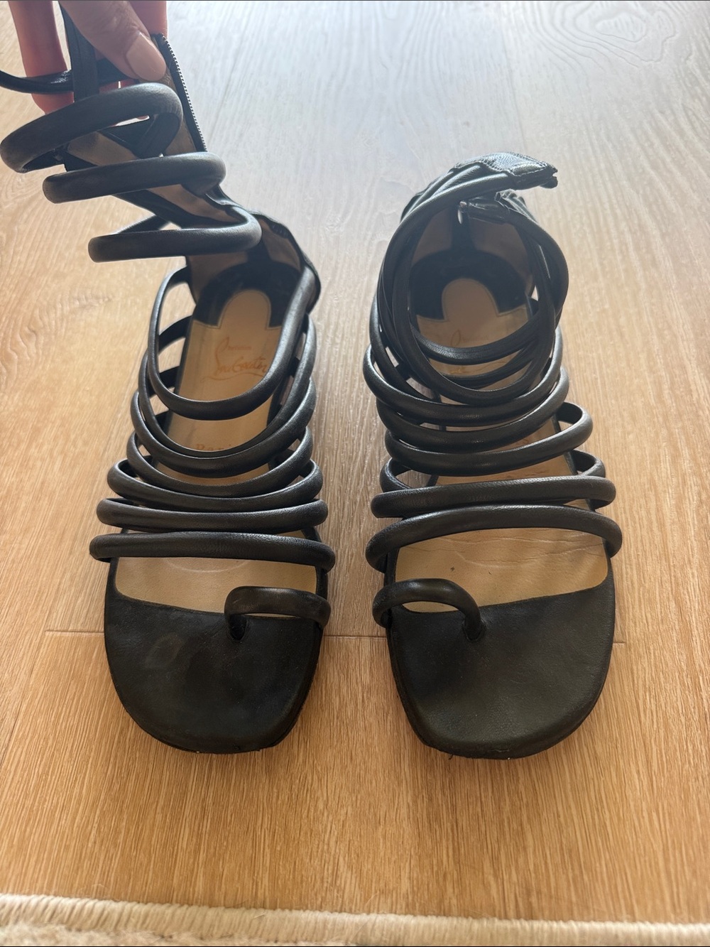 Christian Louboutin Black Spiral Strappy Gladiator Heels
